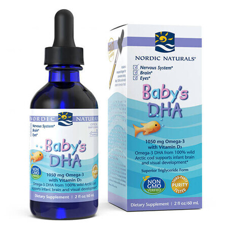 Nordic Naturals Baby's DHA, Omega-3 cu vitamina D3, 60 ml