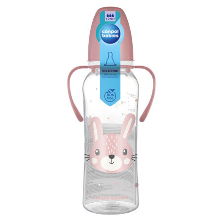 Canpol Babies, slim bottle with handle, Cute animals, 11/845, pink, from 12 months, 250 ml