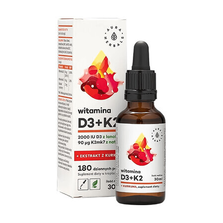 Aura Herbals Vitamin D3 + K2 + turmeric extract, drops, 30 ml