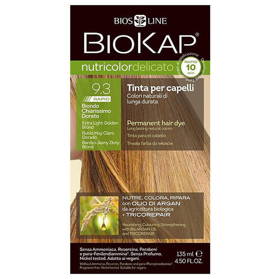 Biokap Nutricolor Delicato Rapid, Haarfarbe, 9.3 sehr helles Goldblond, 135 ml