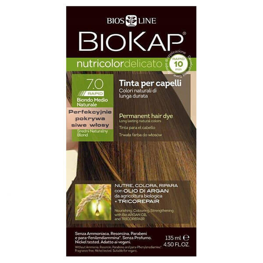 Biokap Nutricolor Delicato Rapid, haarkleuring, 7.0 medium natuurlijk blond, 135 ml