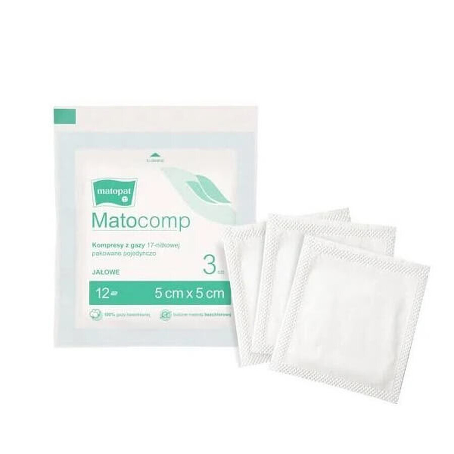 Matopat Matocomp, sterile Kompressen, 100% Baumwolle, 17-fädig, 12 Lagen, 5 cm x 5 cm, 3 Stück