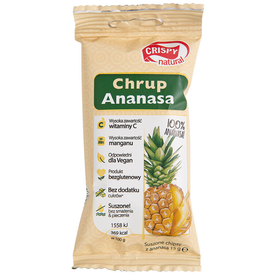 Crispy Natural Pineapple Chips, getrocknete Ananaschips, 15 g