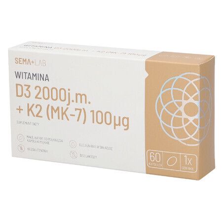 SEMA Lab Vitamin D3 2000 IU + K2 (MK-7) 100 µg, 60 soft capsules