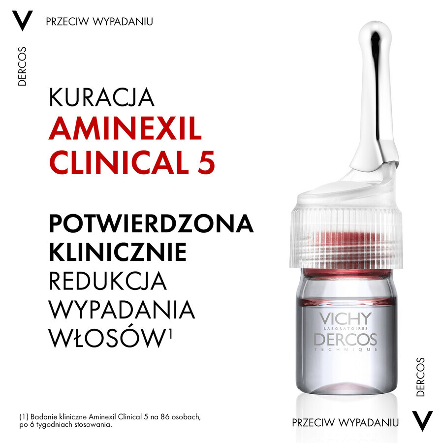 Vichy Dercos Aminexil Clinical 5, tratament împotriva căderii părului pentru femei, 6 ml x 21 fiole