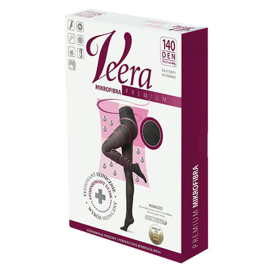 Veera Premium Microfiber Compression Tights, 140 Den, Size 5, Black