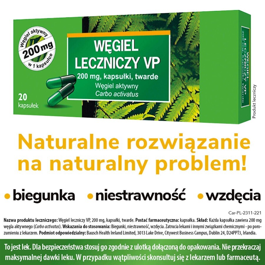 Cărbune medicinal VP 200 mg, 20 capsule