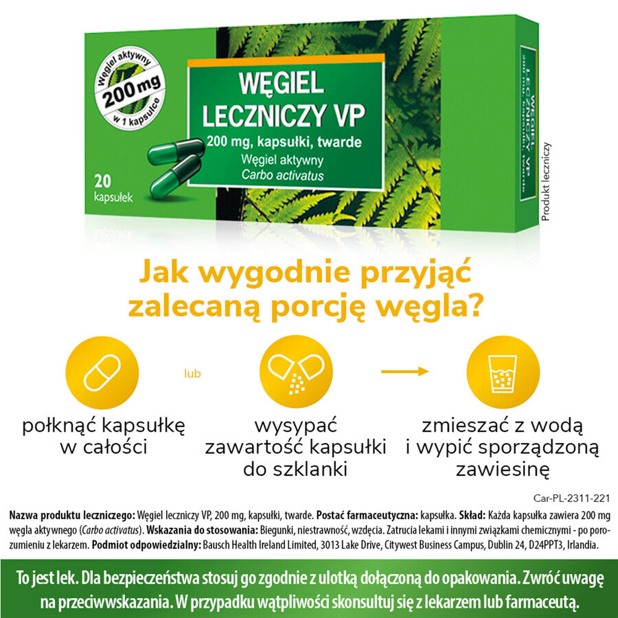 Cărbune medicinal VP 200 mg, 20 capsule