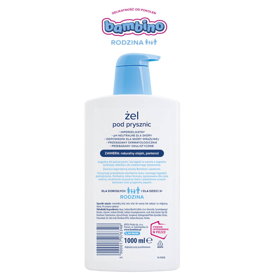 Bambino Family, douche- en badgel, hyperdelicaat, rabarbergeur, 1000 ml