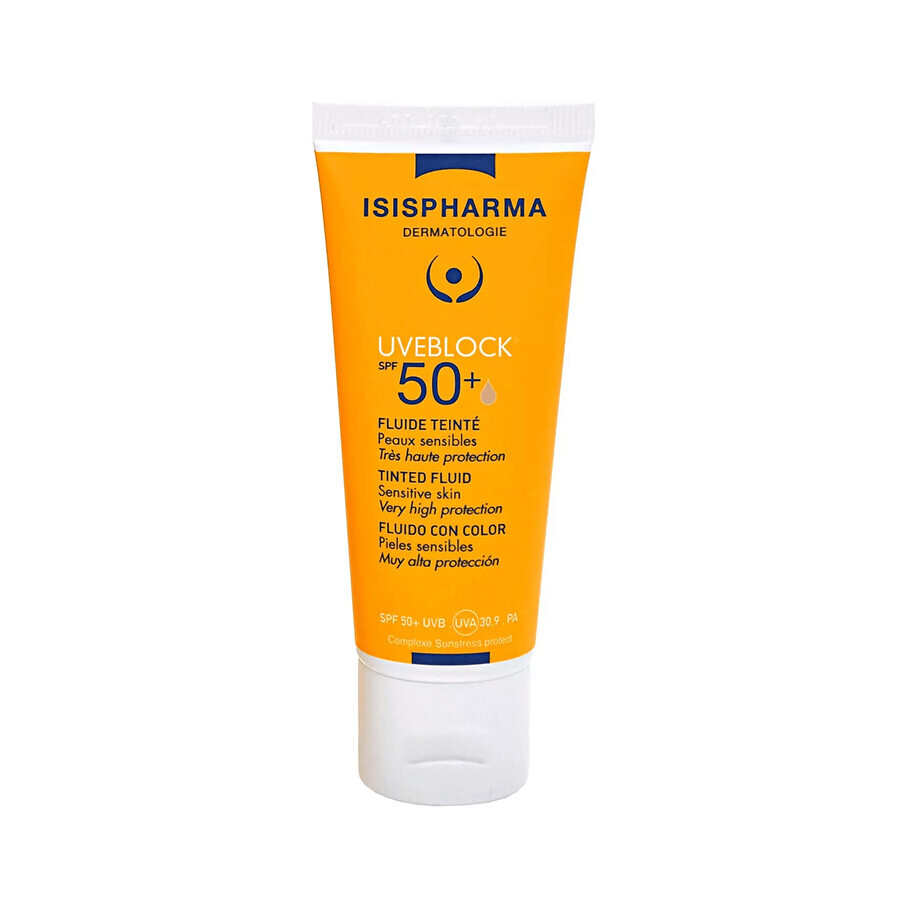 IsisPharma Uveblock, fluid colorant protector delicat cu filtru UVA/UVB, SPF 50+, 40 ml