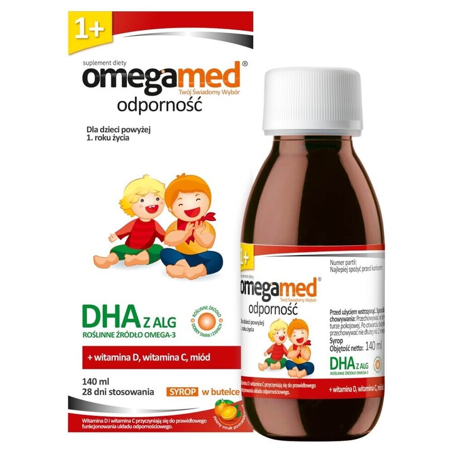 Omegamed Immunity DHA, Sirup für Kinder ab 1 Jahr, Orangengeschmack, 140 ml VERUNREINIGTE VERPACKUNG