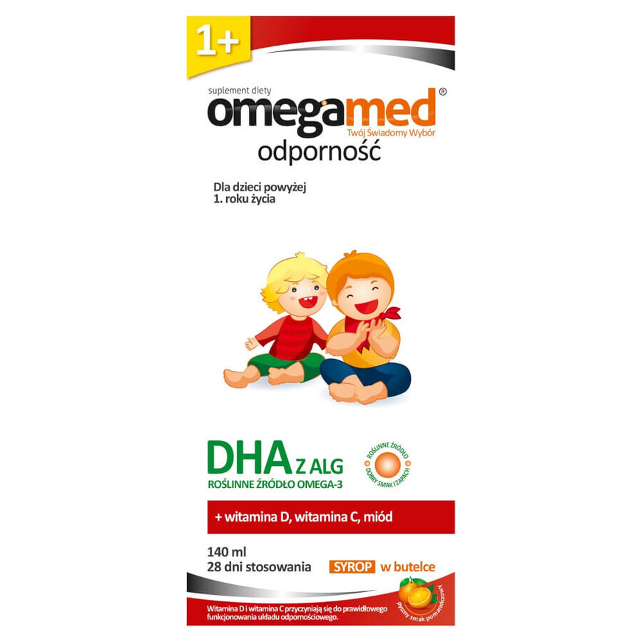 Omegamed Immunity DHA, Sirup für Kinder ab 1 Jahr, Orangengeschmack, 140 ml VERUNREINIGTE VERPACKUNG