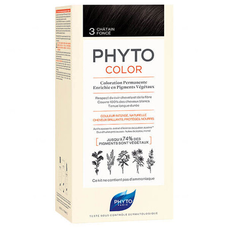 Phyto Color, teinture pour cheveux, 3 châtain foncé, 50 ml