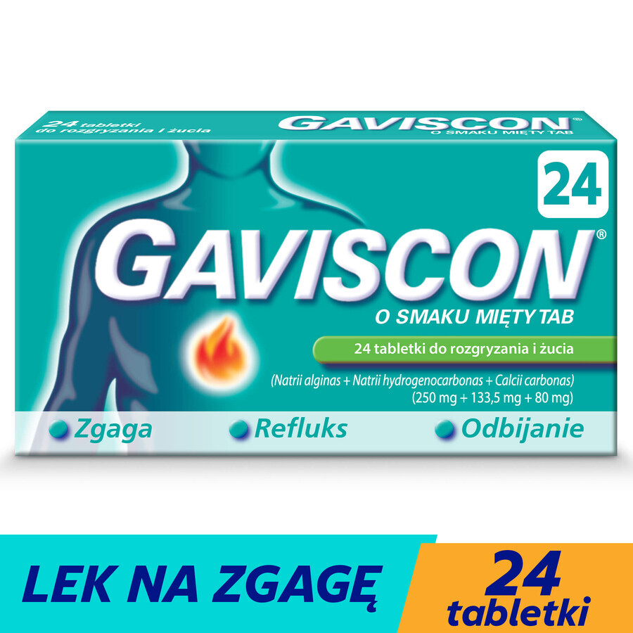 Gaviscon Tab mit Minzgeschmack 250 mg + 133,5 mg + 80 mg, 24 Kautabletten