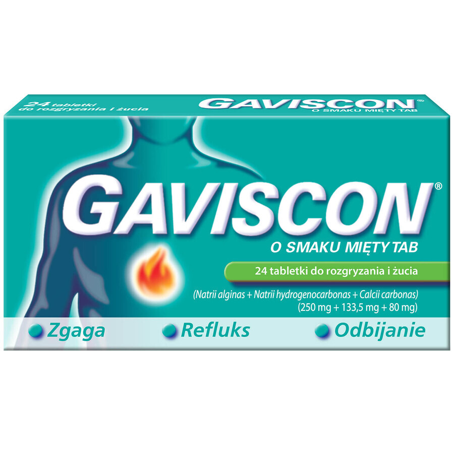 Gaviscon Tab mit Minzgeschmack 250 mg + 133,5 mg + 80 mg, 24 Kautabletten