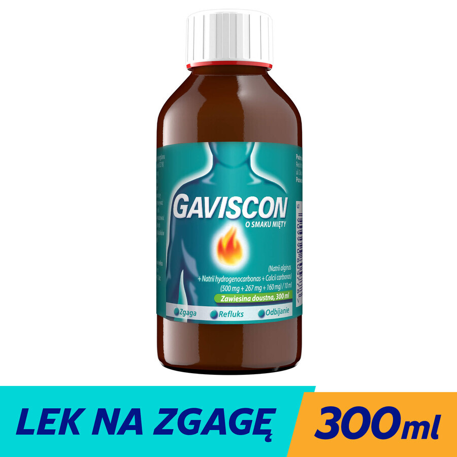 Gaviscon mit Minzgeschmack (500 mg + 267 mg + 160 mg)/ 10 ml, Suspension zum Einnehmen, 300 ml