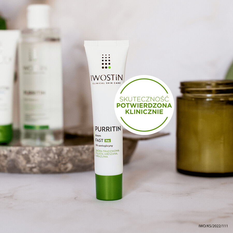 Iwostin Purritin, Fast Azg 5% azeloglycine cream, acneic, oily, combination and sensitive skin, 40 ml