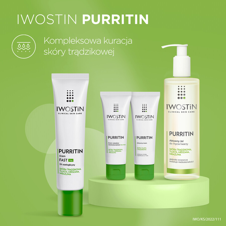 Iwostin Purritin, Fast Azg 5% azeloglycine cream, acneic, oily, combination and sensitive skin, 40 ml