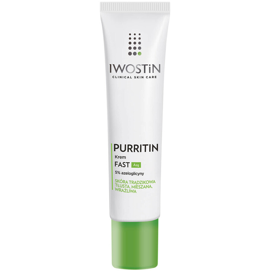 Iwostin Purritin, Fast Azg 5% azeloglycine cream, acneic, oily, combination and sensitive skin, 40 ml