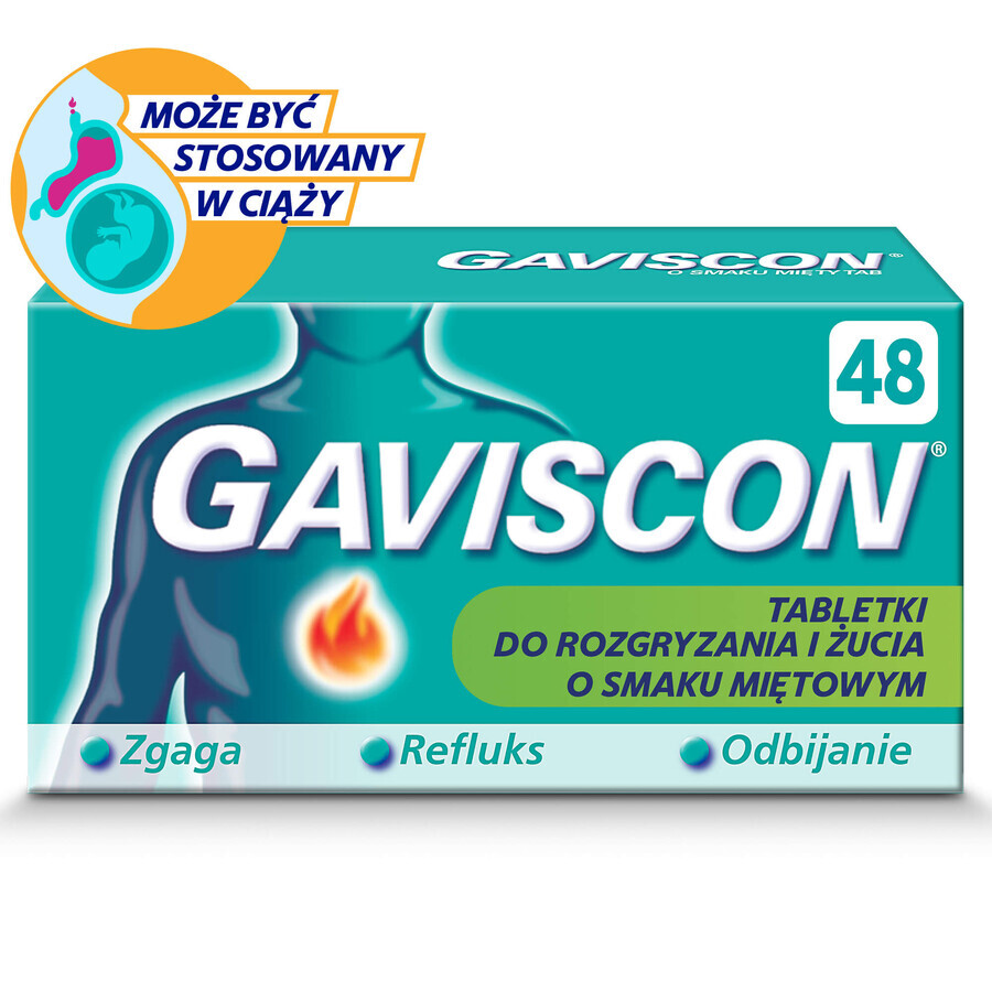 Gaviscon Tab mit Minzgeschmack 250 mg + 133,5 mg + 80 mg, 48 Kautabletten