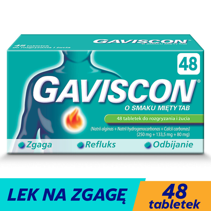 Gaviscon Tab mit Minzgeschmack 250 mg + 133,5 mg + 80 mg, 48 Kautabletten