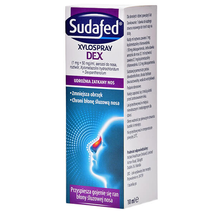 Sudafed XyloSpray DEX (1 mg + 50 mg)/ ml, neusspray voor kinderen vanaf 6 jaar en volwassenen, 10 ml