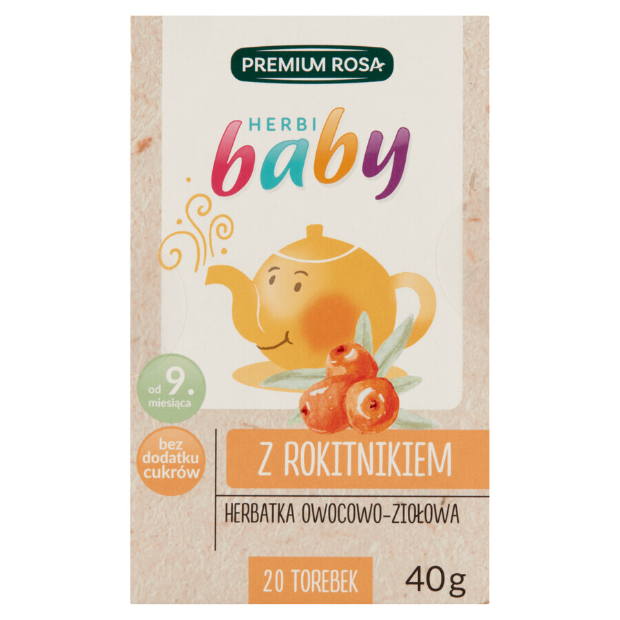 Premium Rosa Herbi Baby Sanddorn, Tee für Säuglinge und Kinder ab 9 Monaten, 20 Portionsbeutel