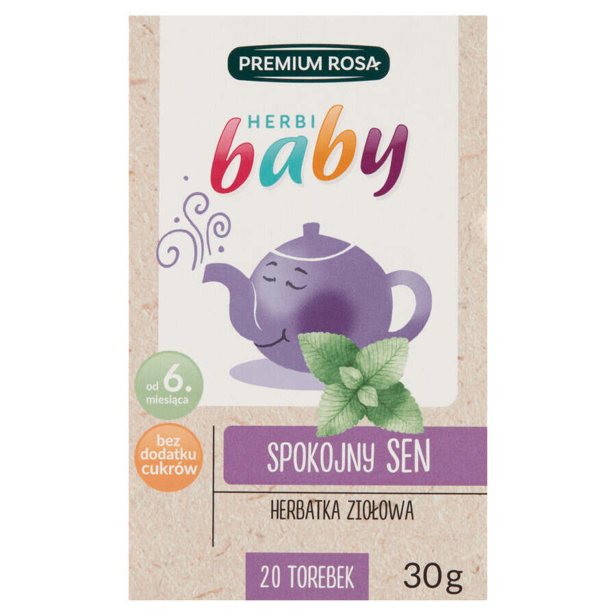 Premium Rosa Herbi Baby Peaceful Sleep, ein Tee für Babys und Kinder ab 6 Monaten, 20 Portionsbeutel