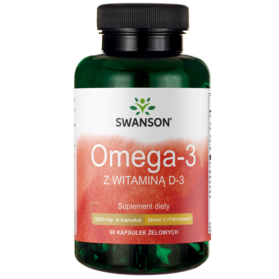 Swanson Omega-3 Visolie &amp; vitamine D, citroensmaak, 60 gelcapsules