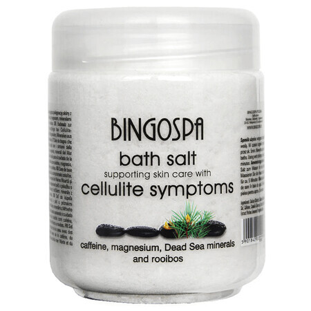 Bingospa, sal de baño para pieles con síntomas de celulitis con cafeína, minerales del Mar Muerto, rooibos y magnesio, 550 g