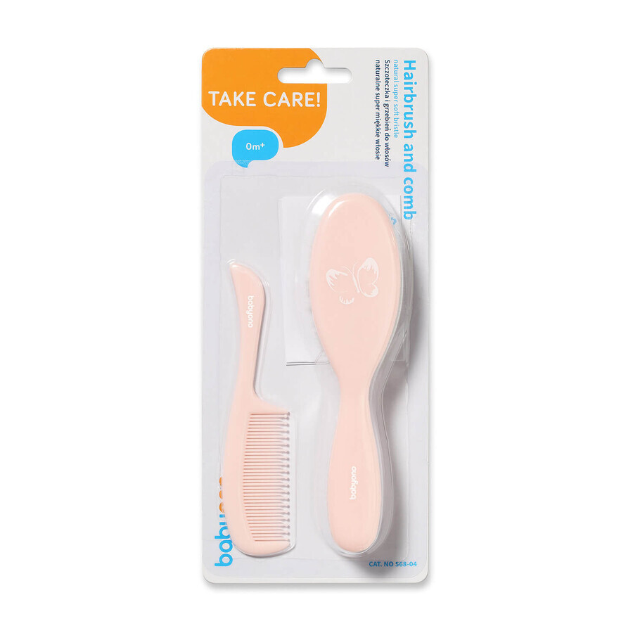 BabyOno, brosse à cheveux avec poils naturels super doux et peigne, dès la naissance, 568/04, rose