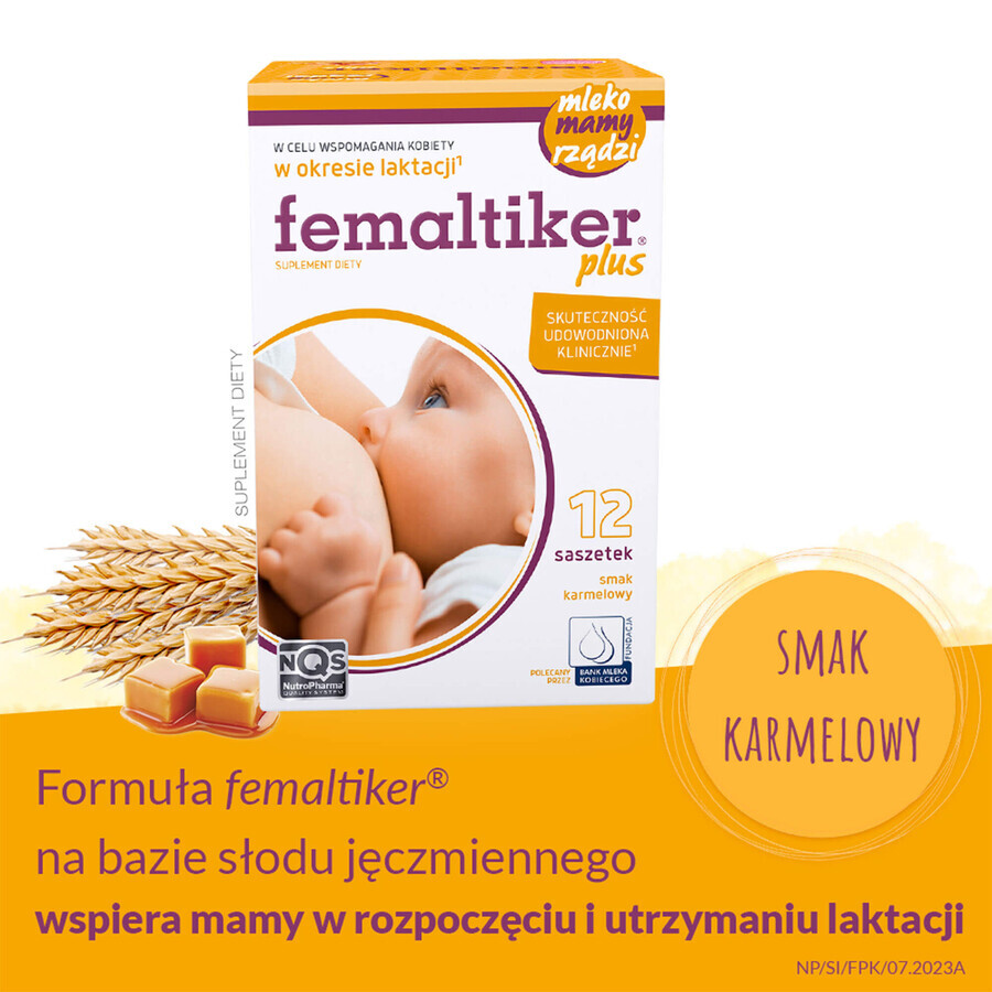 Femaltiker Plus, Karamellgeschmack, 12 Beutel