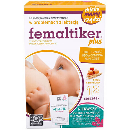 Femaltiker Plus, Karamellgeschmack, 12 Portionsbeutel + Vitapil Mama, 4 Tabletten