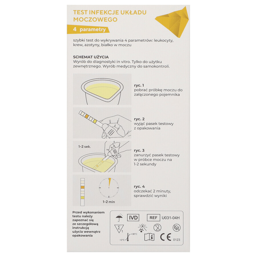 Diather Urinary Tract Infection Test, Heimtest zum Nachweis von Leukozyten, Blut, Nitrit und Protein im Urin, für Kinder und Erwachsene, 1 Stück