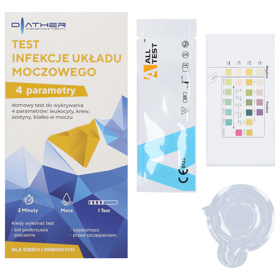 Diather Urinary Tract Infection Test, Heimtest zum Nachweis von Leukozyten, Blut, Nitrit und Protein im Urin, für Kinder und Erwachsene, 1 Stück