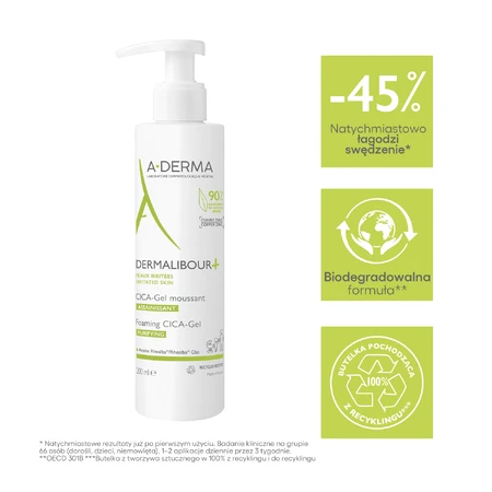 A-Derma Dermalibour+ Cica, gel para lavar la piel irritada, 200 ml