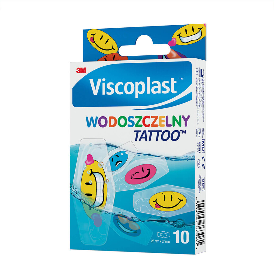 Viscoplast Waterproof Tattoo, tencuială de pansament imprimată color, 10 bucăți