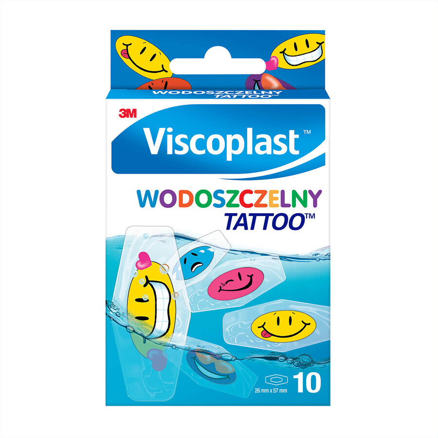 Viscoplast Waterproof Tattoo, farbig bedrucktes Verbandspflaster, 10 Stück