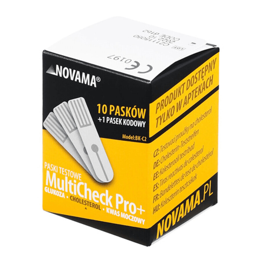 Novama MultiCheck Pro+, Blut-Cholesterin-Teststreifen, 10 Einheiten