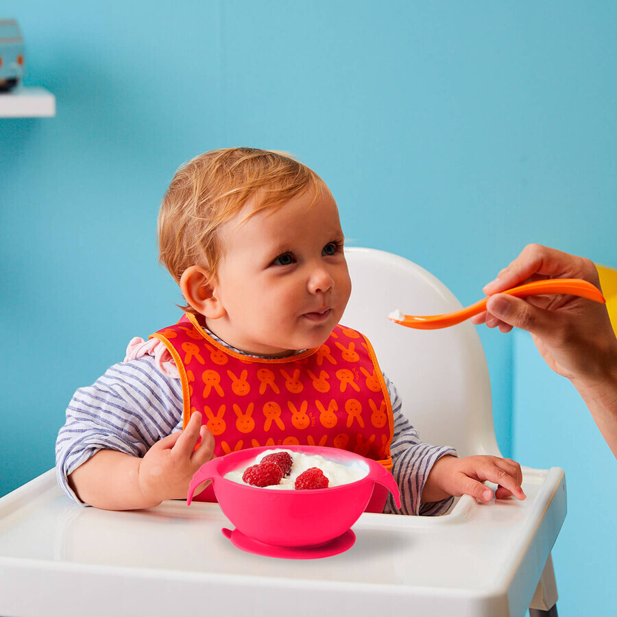 B.Box, bowl with suction cup and spoon, silicone, Strawberry Shake, from 6 months, 240 ml