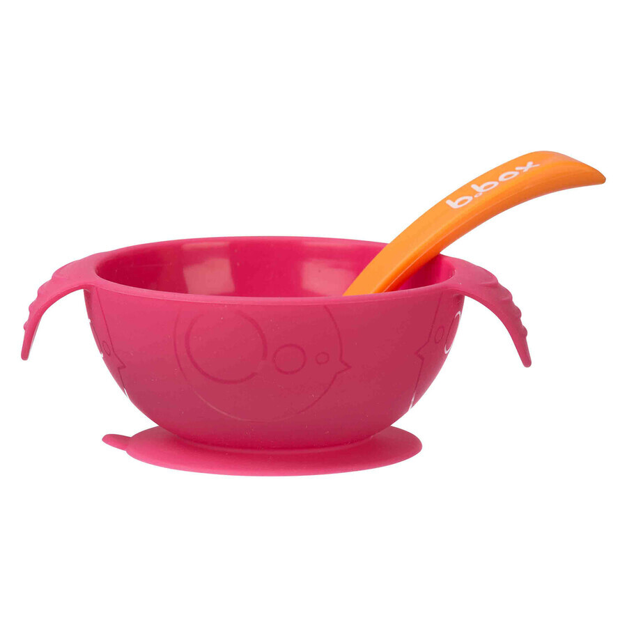 B.Box, bowl with suction cup and spoon, silicone, Strawberry Shake, from 6 months, 240 ml