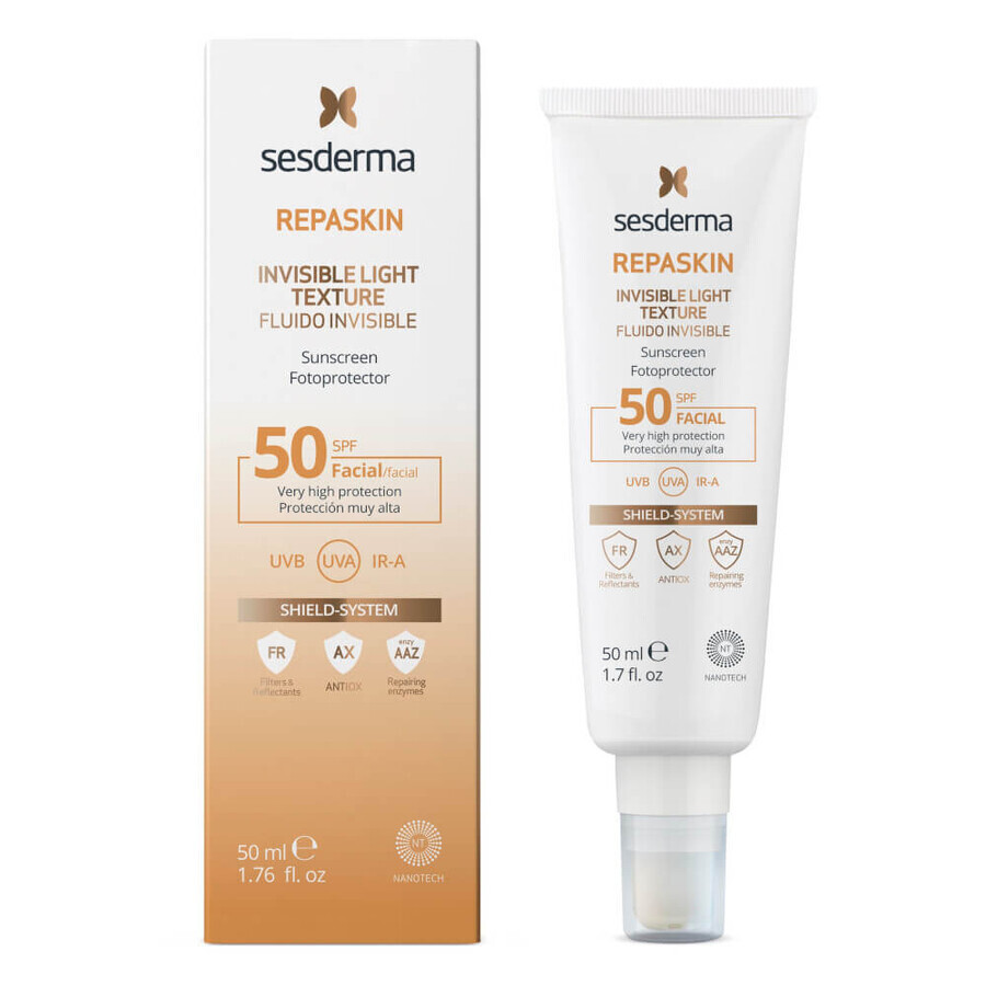 Sesderma Repaskin Fluido Invisible, fluid ușor de protecție solară pentru față, SPF 50, 50 ml