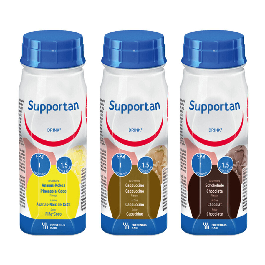 Supportan Drink, Nährstoffpräparat, Schokoladengeschmack, 4 x 200 ml