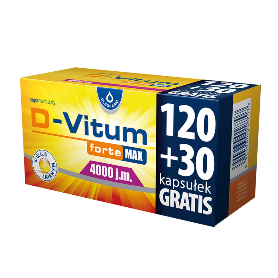 D-Vitum Forte Max 4000 UI, 120 capsule + 30 capsule gratuite