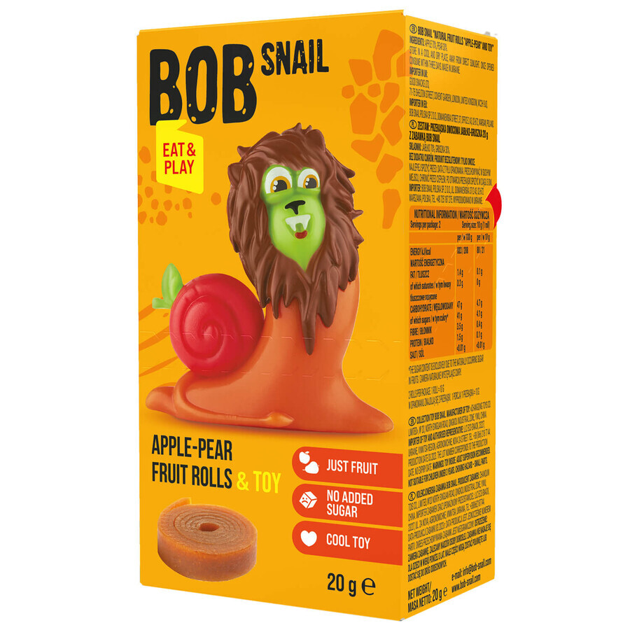 Bob Snail Eat &amp; Play Obstsnack, Apfel, Birne, 20 g + Spielzeug