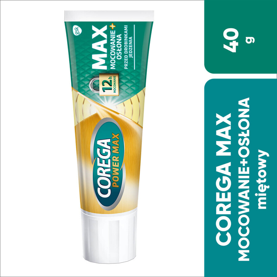 Corega Power Max Fixation + Cover, Fixiercreme für Zahnersatz, mint, 40 g