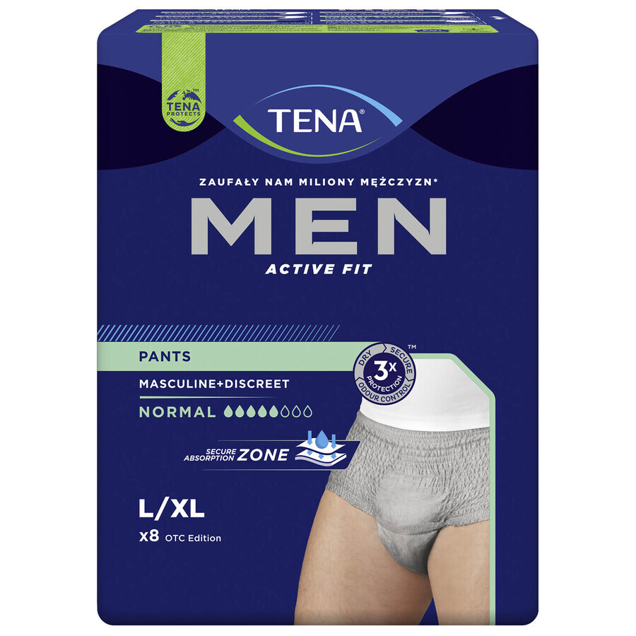 Tena Men Active Fit Pants, slip assorbenti per uomo, taglia L/XL, 95-130 cm, normale, 8 pezzi