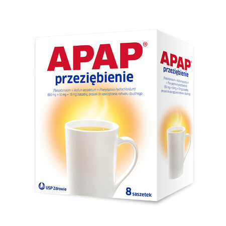 Apap Przeziębienie Max 1000 mg + 50 mg + 12,2 mg, polvere per soluzione orale, 8 bustine