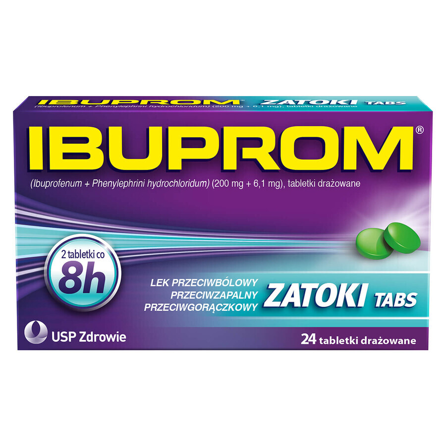 Ibuprom Zatoki Tabs 200 mg + 6.1 mg, 24 tablets