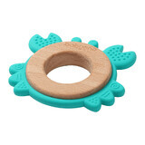 BabyOno, anneau de dentition en bois et silicone, crabe, turquoise, dès la naissance, 1 pc.